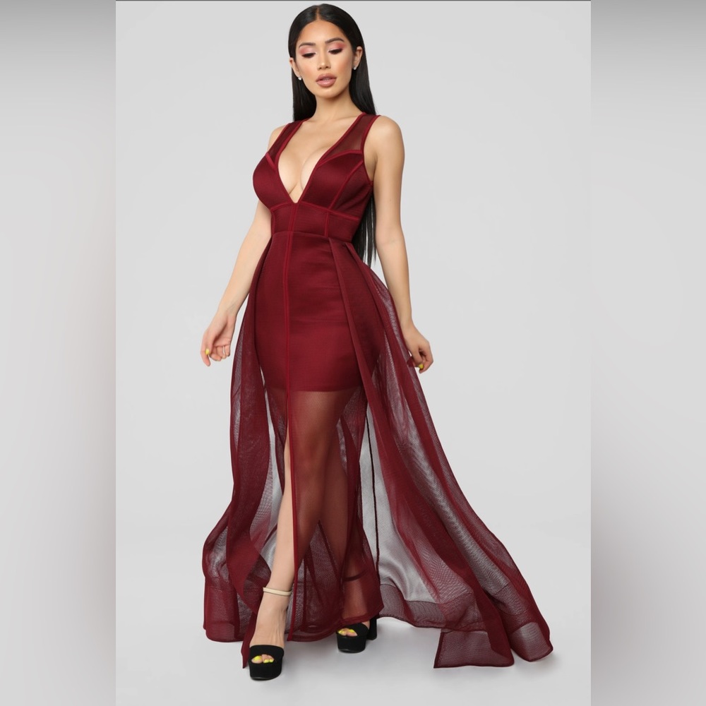 Fashion Nova my heart is a mesh maxi dress burgundy